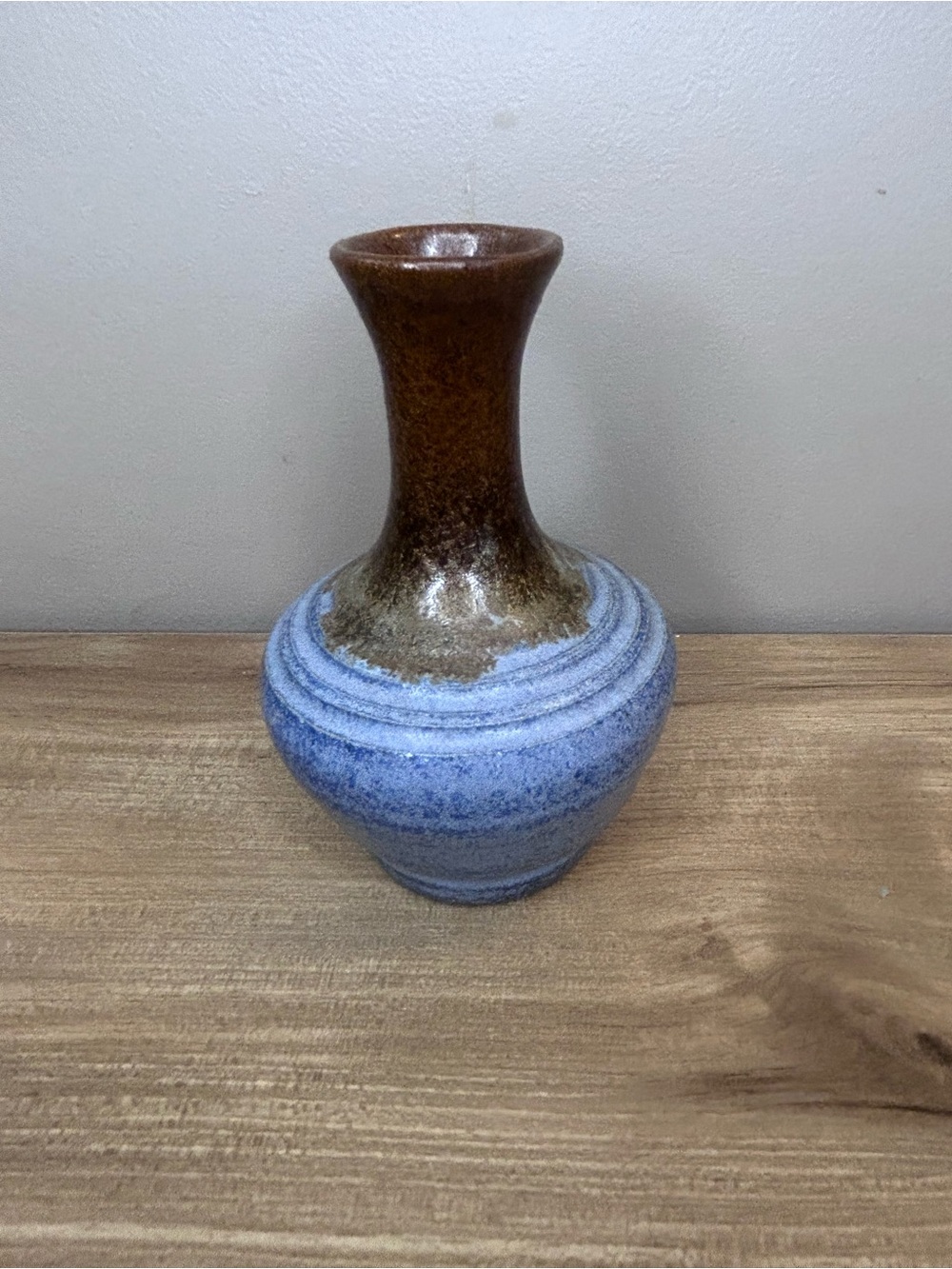 Vintage Two-Tone Brown and Blue Ceramic Vase Pigeon Forge Pottery Team